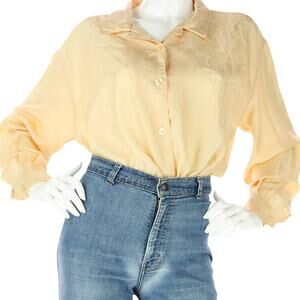 Gallagher Apricot Silk Blouse Embroidered Chic L